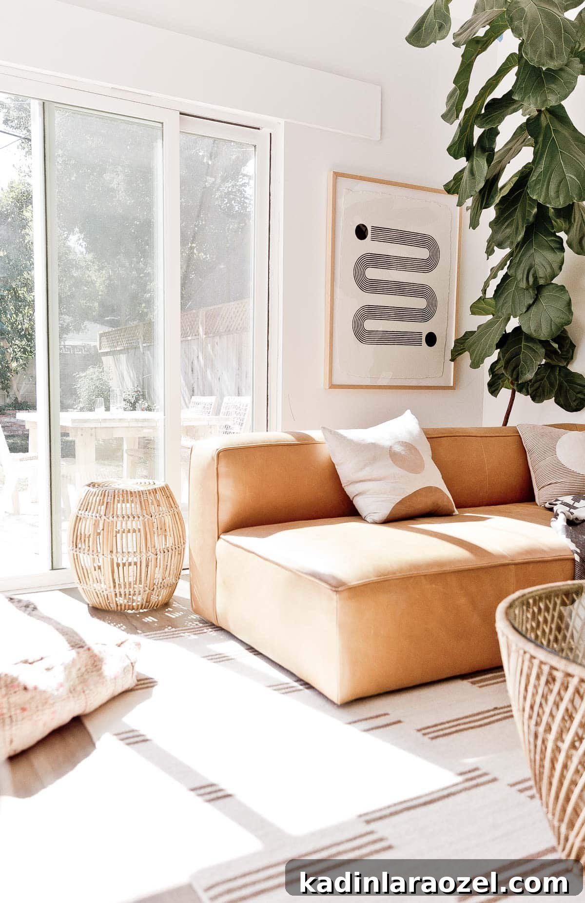 Lounge Room Makeover: In-Depth Furniture Review and Guide 9 Photo of bohemian, minimal living space with giant fiddle leaf fig.