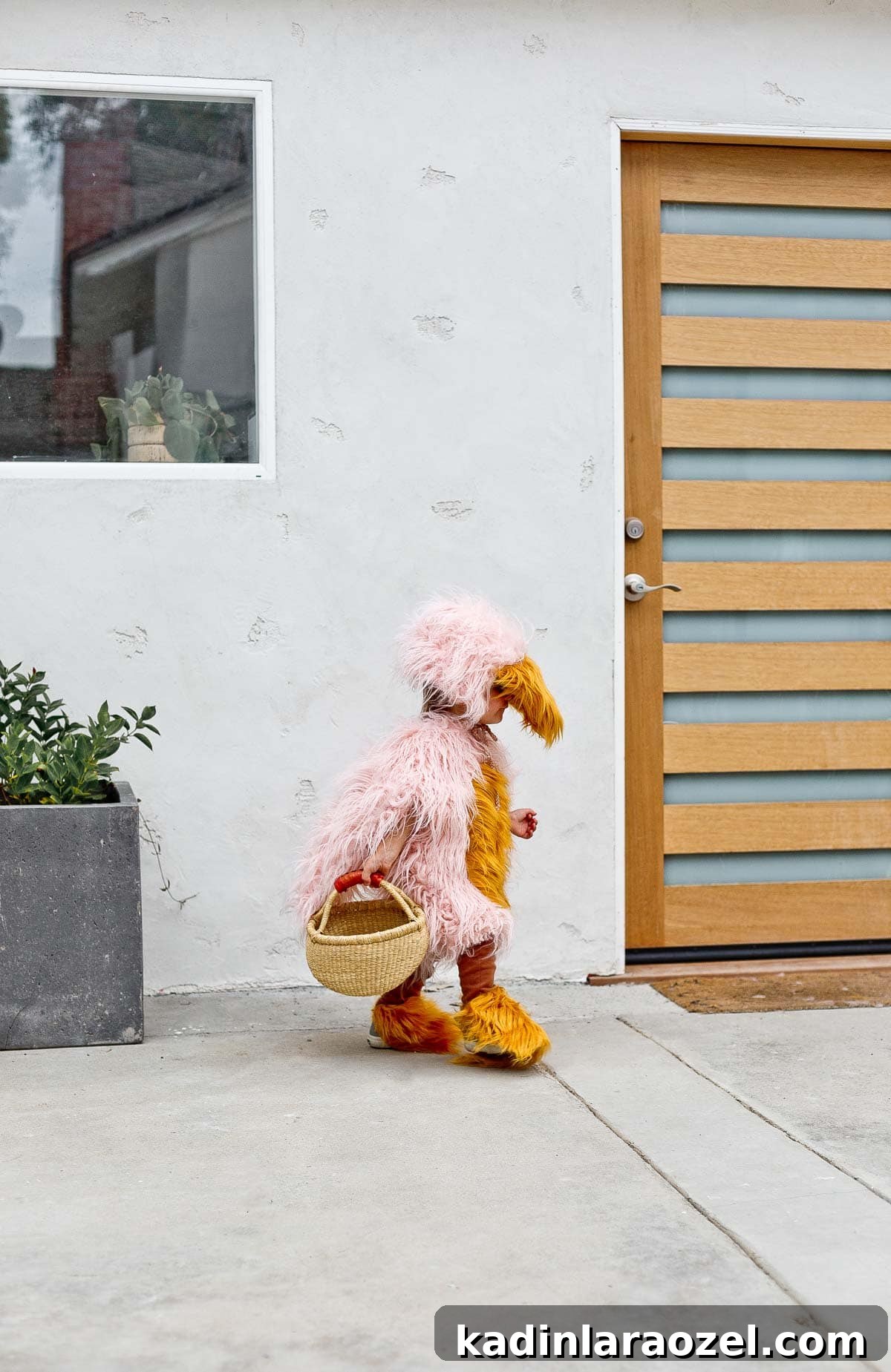 Pink and yellow fluffy handmade bird costume (and tutorial).