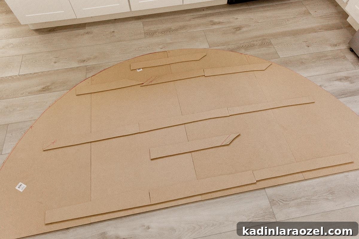 Statement-Making DIY King Size Half-Circle Headboard 8 Assembling a statement headboard from MDF panels.