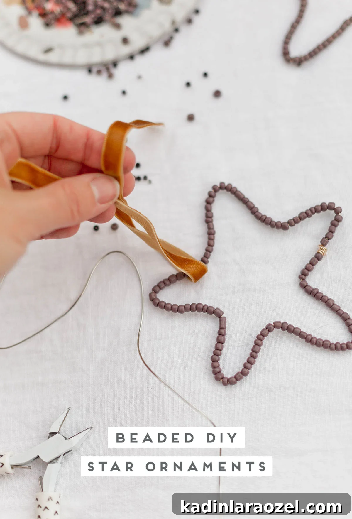 DIY Beaded Christmas Ornaments: Step-by-Step Holiday Craft Guide 2 Making beaded star ornament with wire and beads.