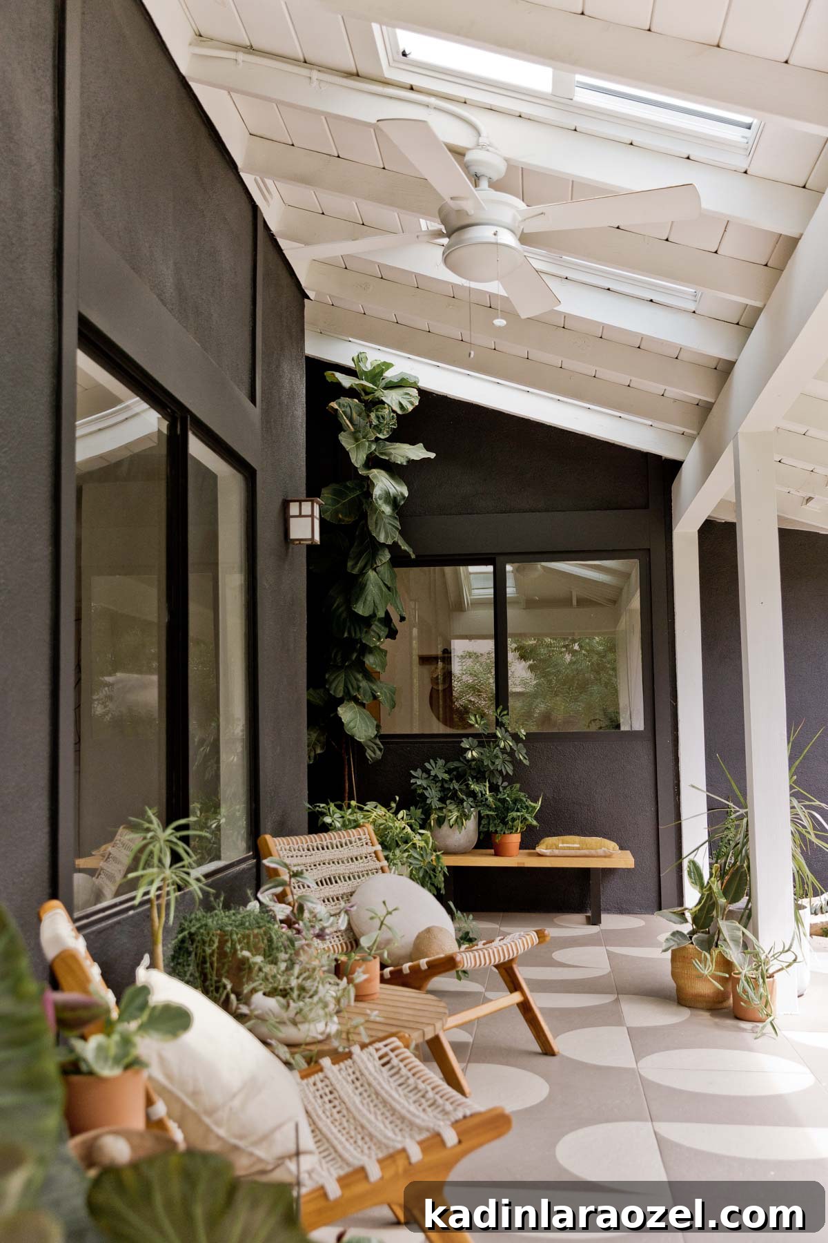 Porch Tile Painting Guide: Transform Your Floor in One Weekend 2 Modern front porch with painted tile floors and black exterior pant.