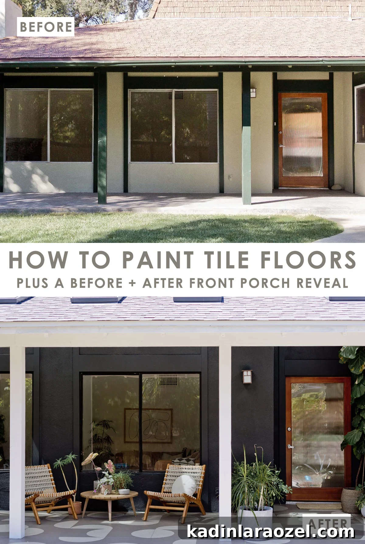 Porch Tile Painting Guide: Transform Your Floor in One Weekend 3 Before and after photos of front porch makeover with painted tile floors