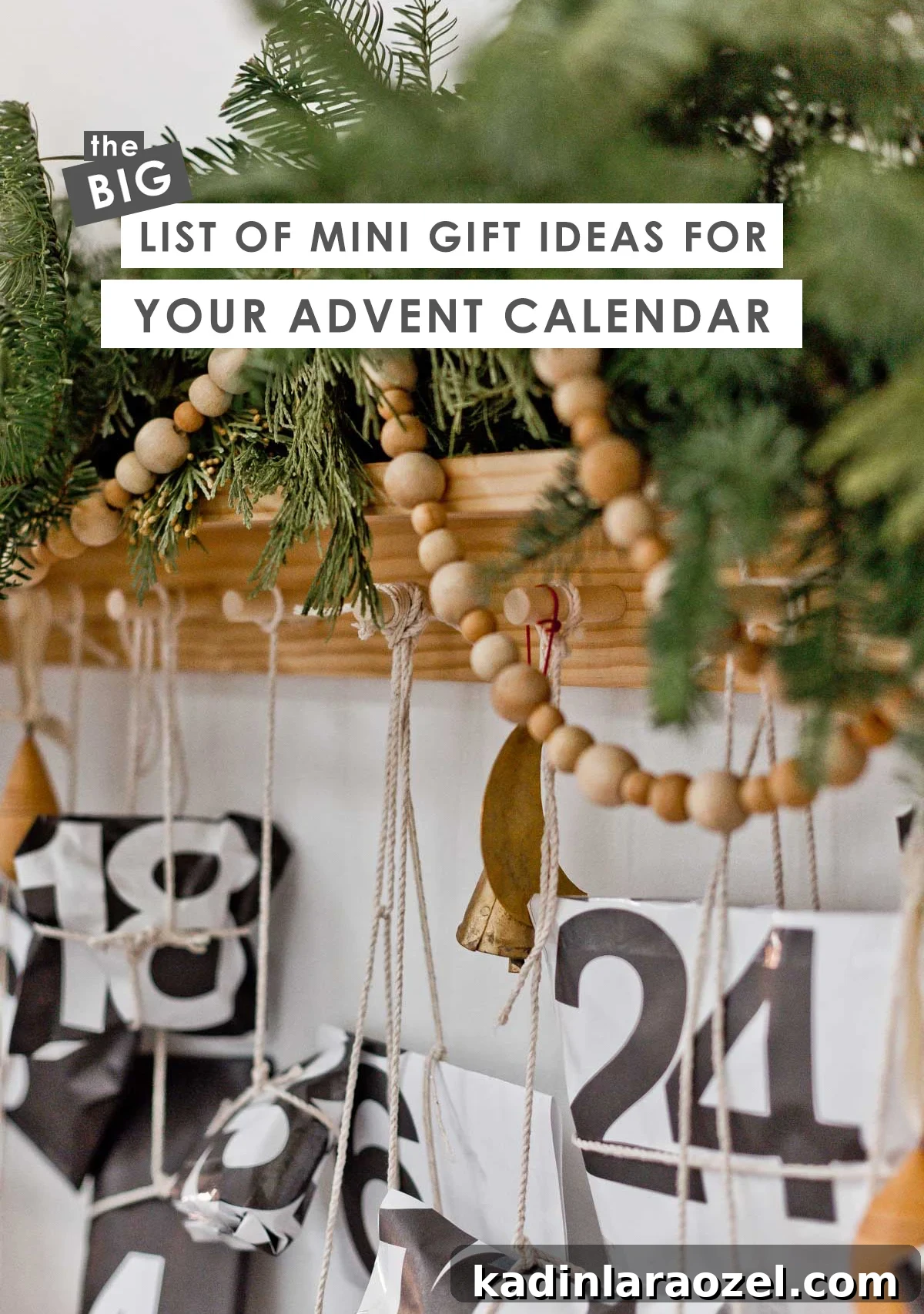 50 Advent Calendar Ideas to Delight Every Day in December 5 Christmas garland and peg rail with numbered packages hanging from below