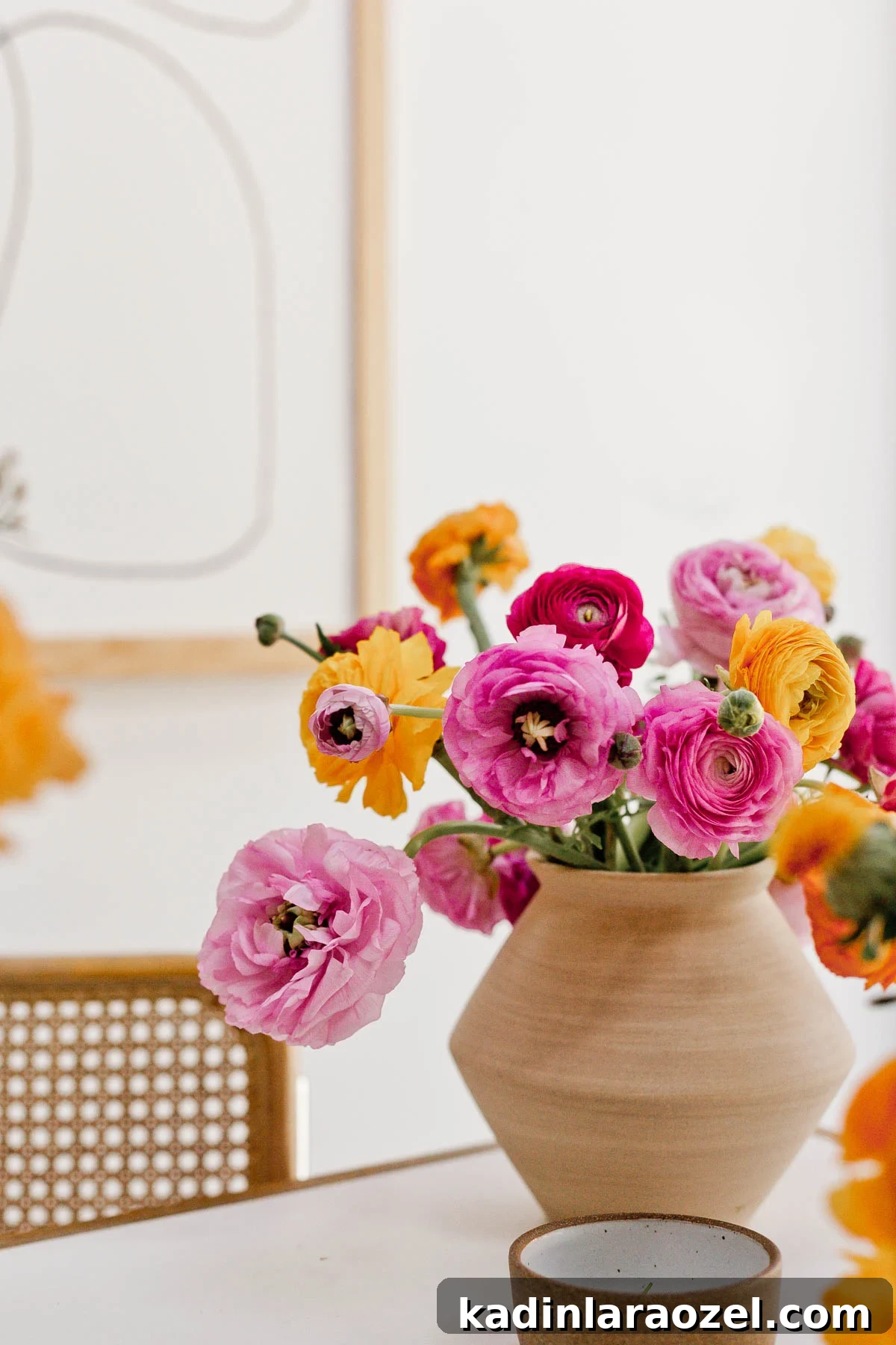 7 Pro Flower Arrangement Tips for Stunning Home Displays 6 Pink and yellow flowers in simple neutral vase on table