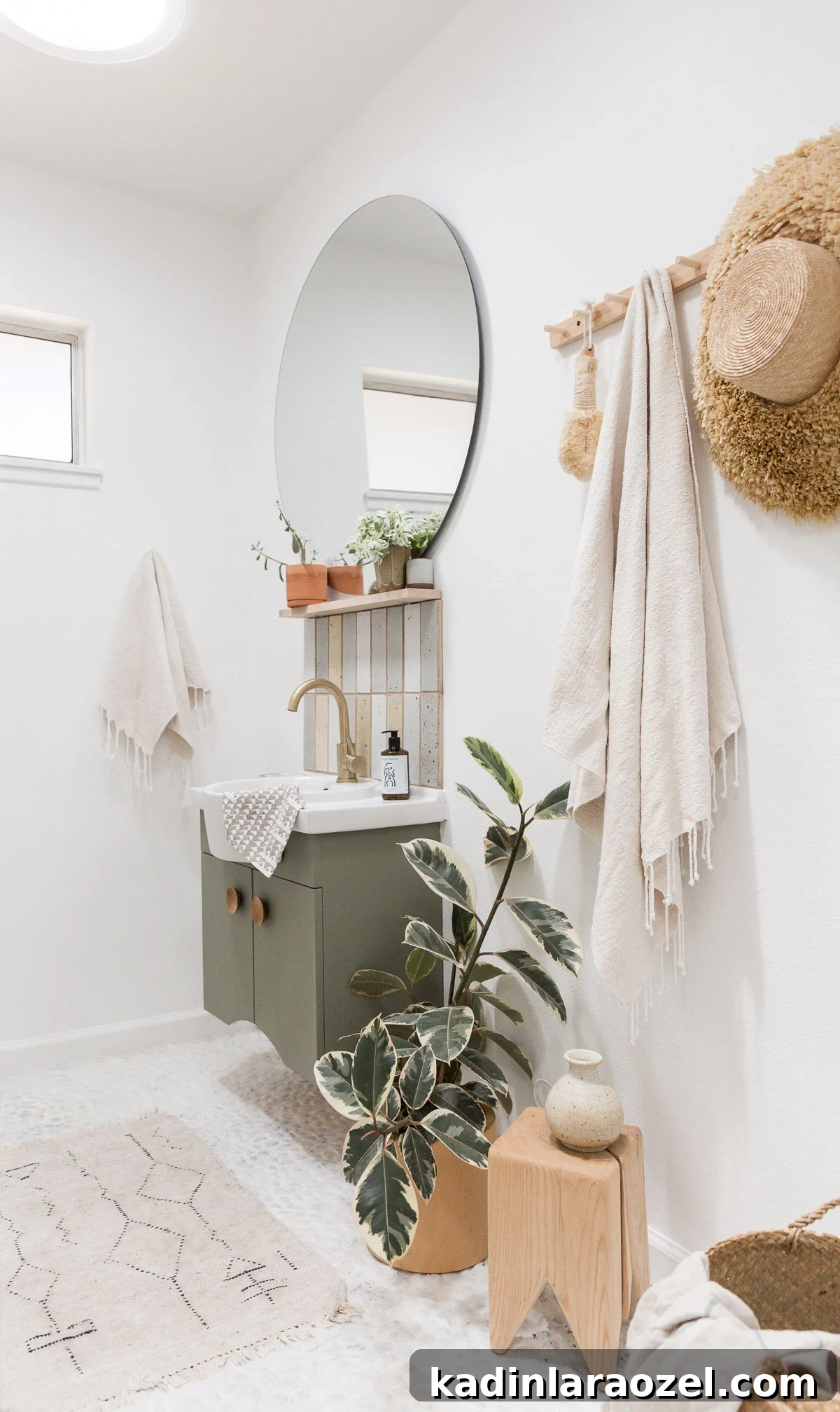 Small Bathroom Makeovers on a Budget: Before and After Ideas 10 Minimal organic modern bathroom makeover with white and green accents