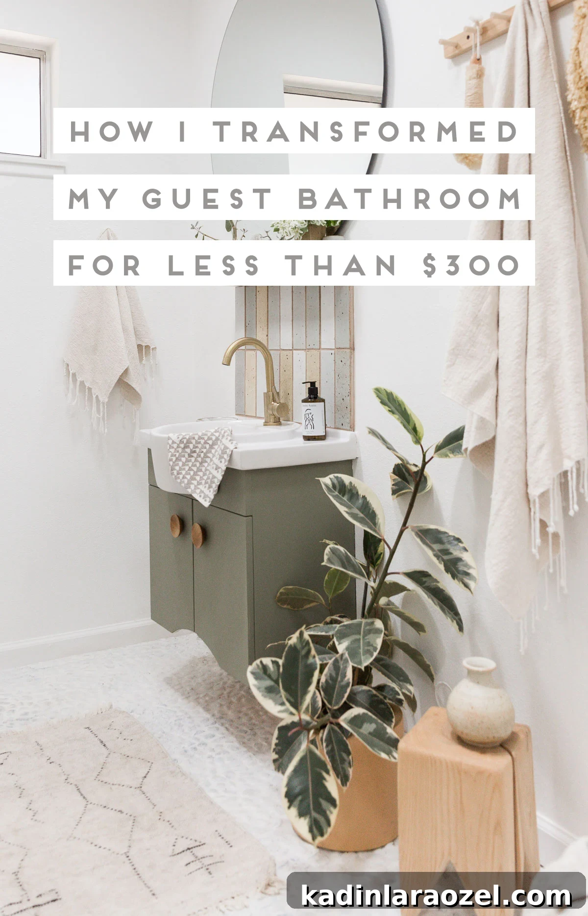 How to Paint Tile Floors: Step-by-Step Tutorial and Tips 7 neutral spa-like bathroom with creamy white and muted green cabinetry