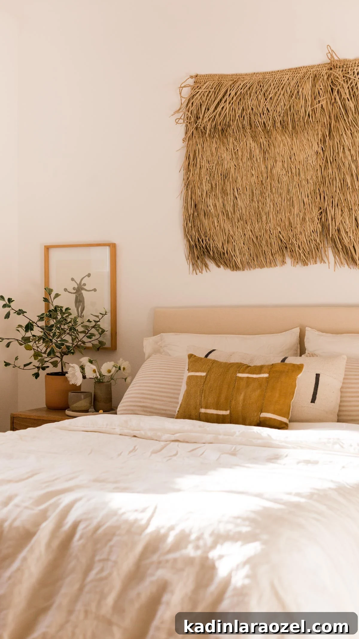 DIY Upholstered Headboard: Step-by-Step Project Guide 7 Earthy neutral bedroom with white bedding and brown accents