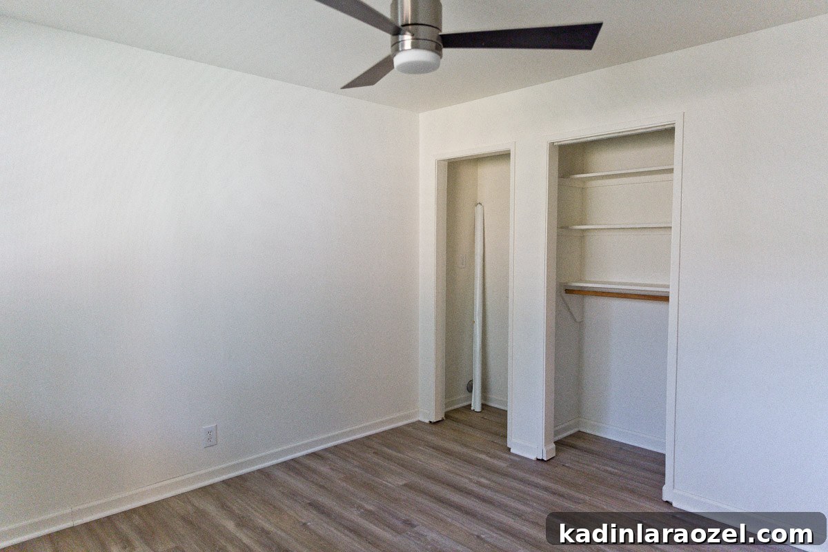 Closet Makeover: Transform Clutter Into a Stylish, Organized Space 3 Empty room with two small closets and fan