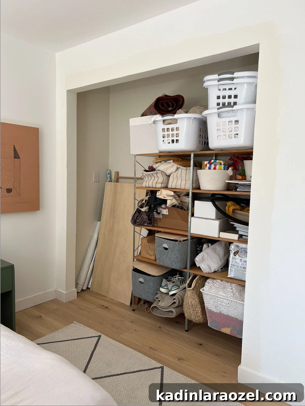 Closet Makeover: Transform Clutter Into a Stylish, Organized Space 4 A stuffed and cluttered closet gets a simple makeover