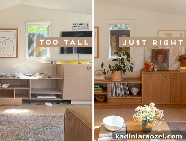 Side by side images of built in bookcase before and after progress