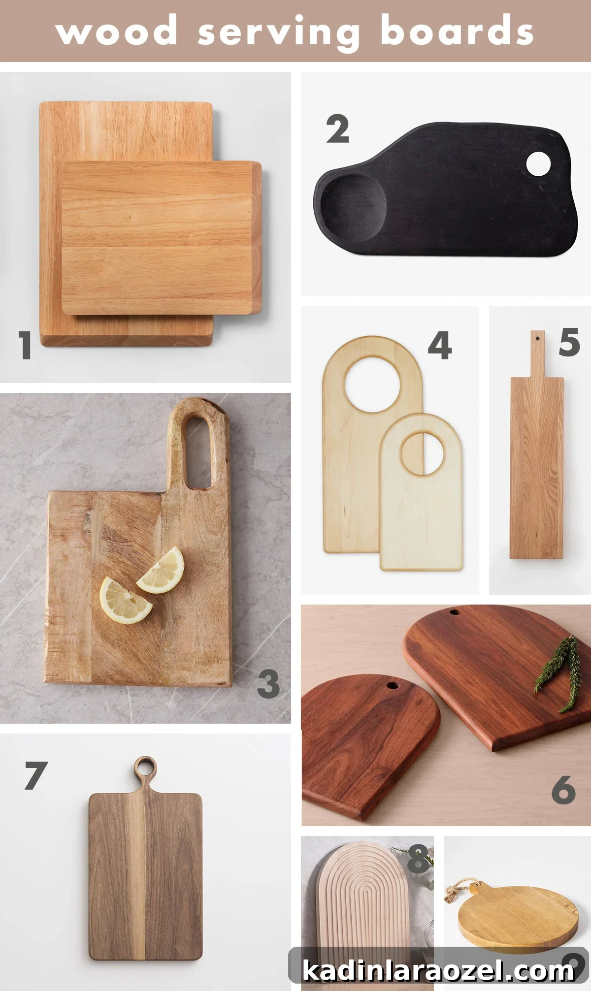 wood serving boards in various shapes and sizes