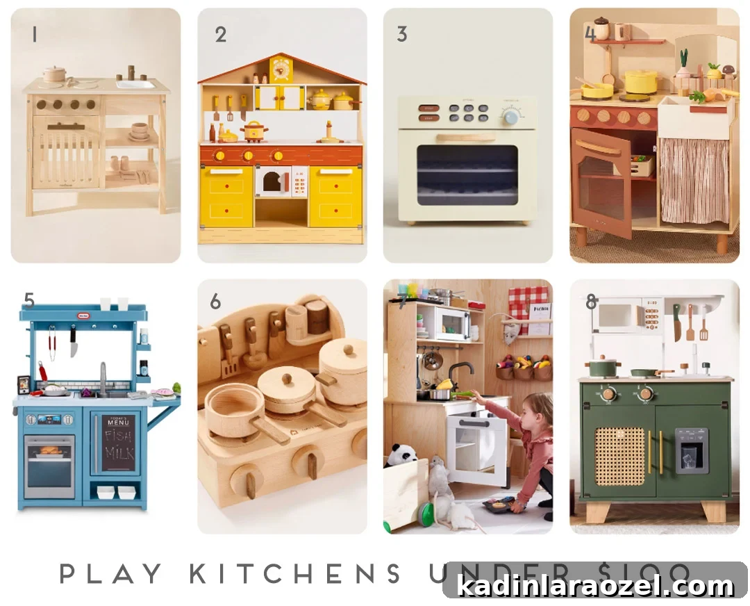 lined up images of play kitchens in kids rooms