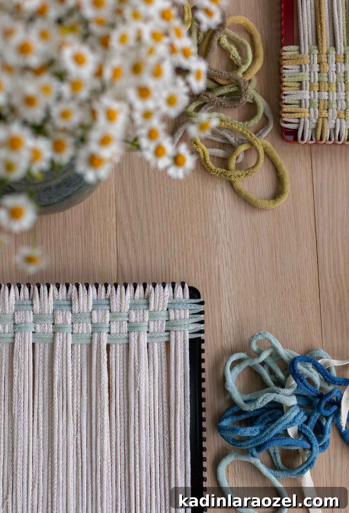 Top 2023 Amazon Prime Big Deals Day Finds: My Favorite Picks 6 potholder weaving loom in process of making a weaving with cream and indigo loops