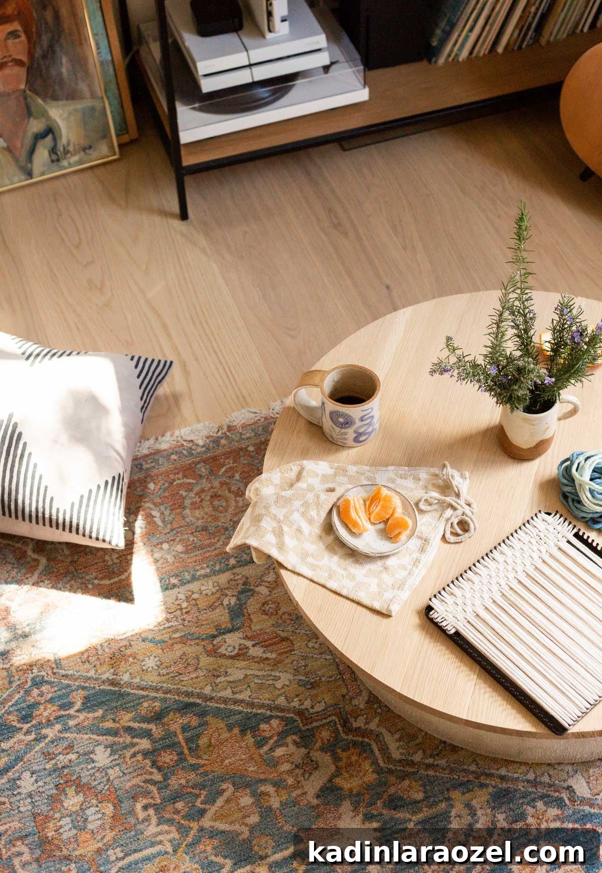 Top 2023 Amazon Prime Big Deals Day Finds: My Favorite Picks 7 Earth tone tribal rug with round wood coffee table and wood flooring