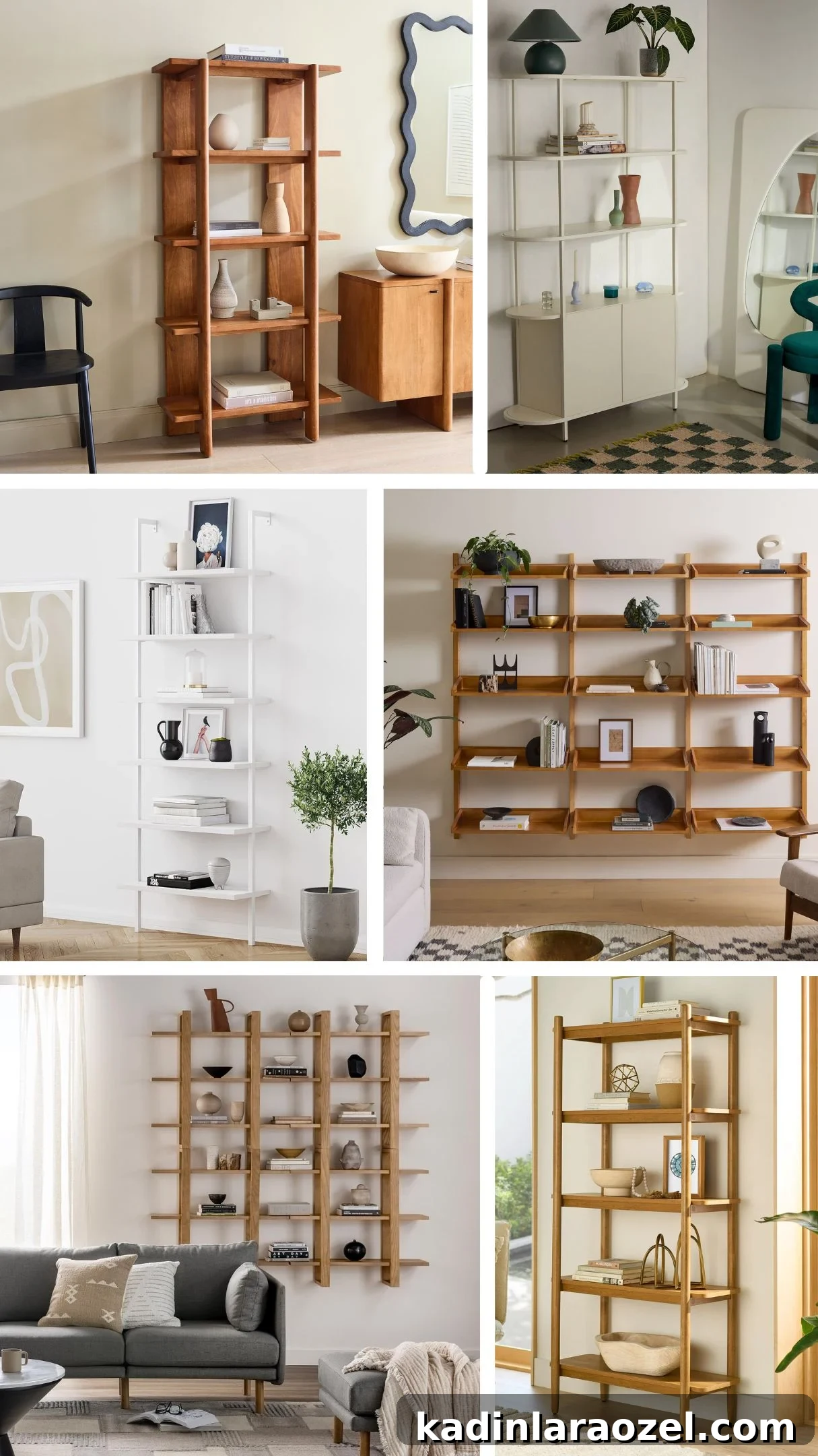 Roundup of wooden bookshelves in various styles